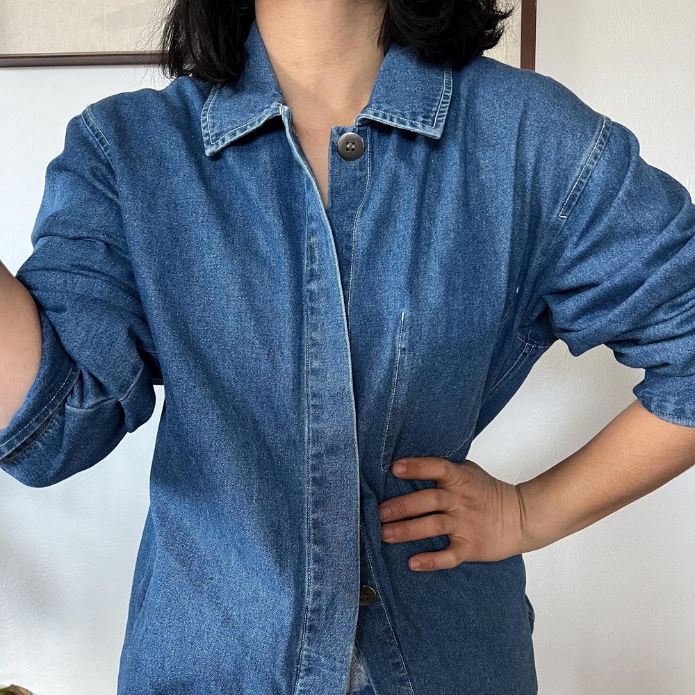 Vintage Chico's Denim Chore Coat Utility Workwear Style Jacket Late 1990s Medium